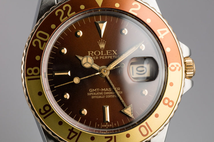 1982 Rolex Two-Tone GMT-Master 16753 Root Beer Nipple Dial with Box and Papers