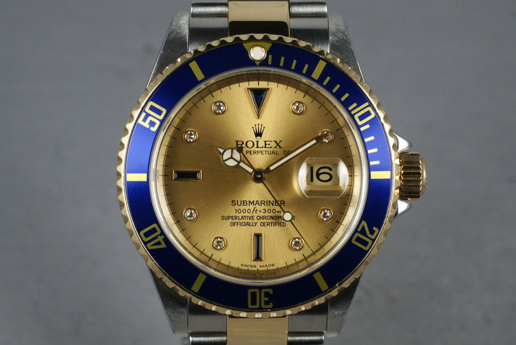 2002 Rolex 18K/SS Submariner 16613 Serti Dial with Service Papers