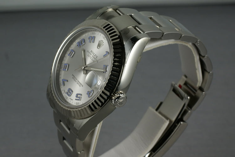 Rolex Datejust II 116334 with RHODIUM and BLUE ARABIC dial MINT