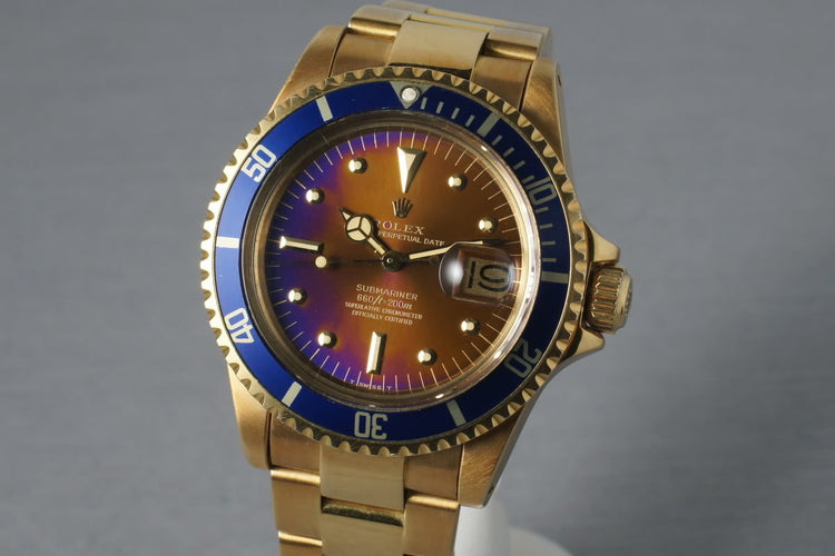 Rolex 18K Yellow Gold Submariner 1680 with Box, Papers, Sales Receipt