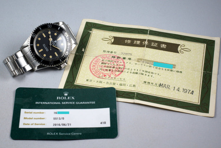1967 Rolex Submariner 5513 Meters First Dial with RSC Papers