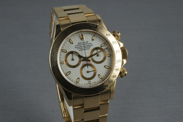 Rolex 18K Daytona 116528 with White Dial and Box and Papers