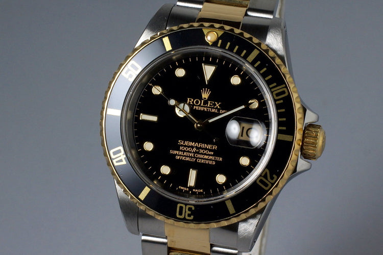 1991 Rolex Two Tone Black Submariner 16613 with Box and Papers