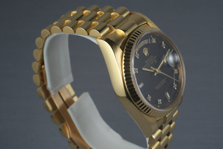 1985 Rolex President 18038 with Black Diamond Dial and Box & Papers