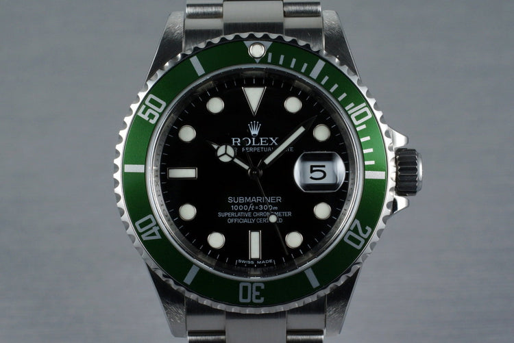 2007 Rolex Green Submariner 16610 with Box and Papers