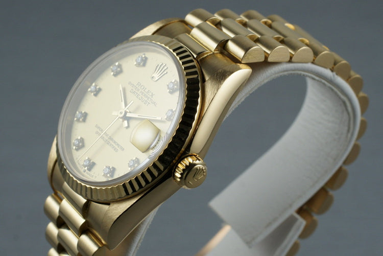 1985 Rolex 18K MidSize Datejust 68278 with Factory Diamond Dial