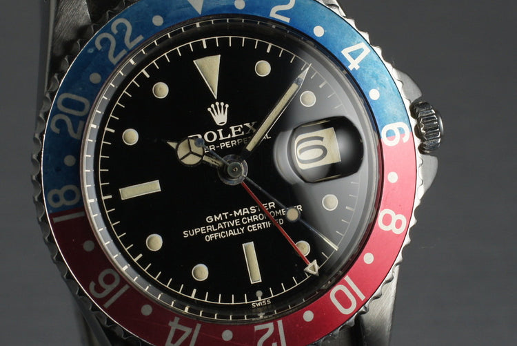 1961 Rolex GMT 1675 PCG with Glossy Gilt Chapter Exclamation Ring Dial