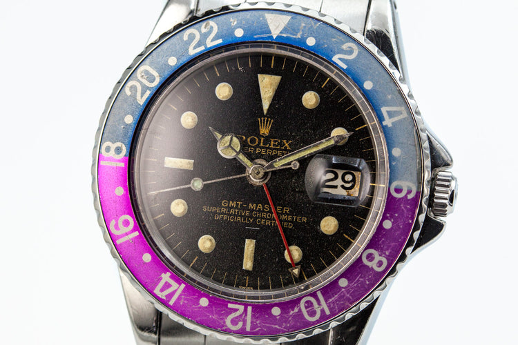 1963 Rolex GMT 1675 PCG Gilt UNDERLINE Dial with and Fuchsia Insert and Papers