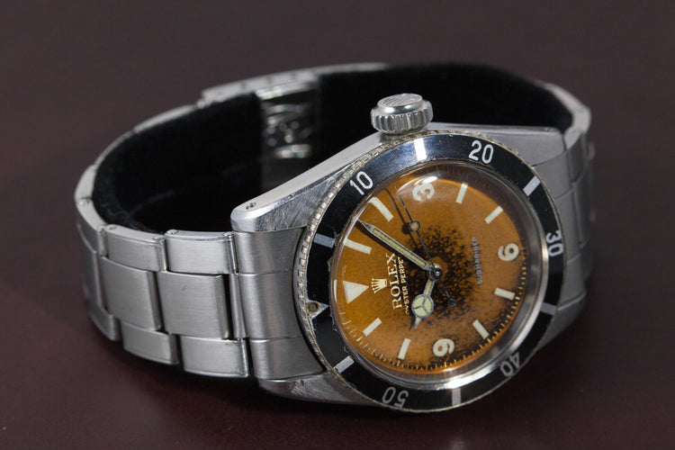 1954 Rolex Submariner Big Crown 6200 with Tropical Explorer 3, 6, 9 Dial and Big Logo Bracelet