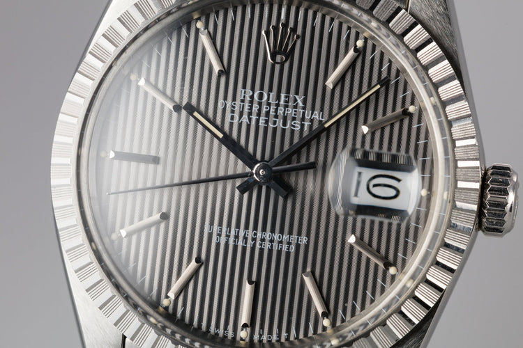 1987 Rolex DateJust 16030 Grey Tapestry Dial with Box and Papers