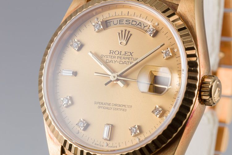 1989 Rolex 18K YG Day-Date 18238 with Champagne Diamond Marker Dial