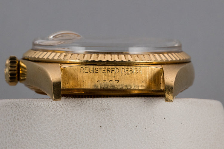 1969 Rolex 18K YG Day-Date 1803 Silver Wide Boy Dial with Box and Papers