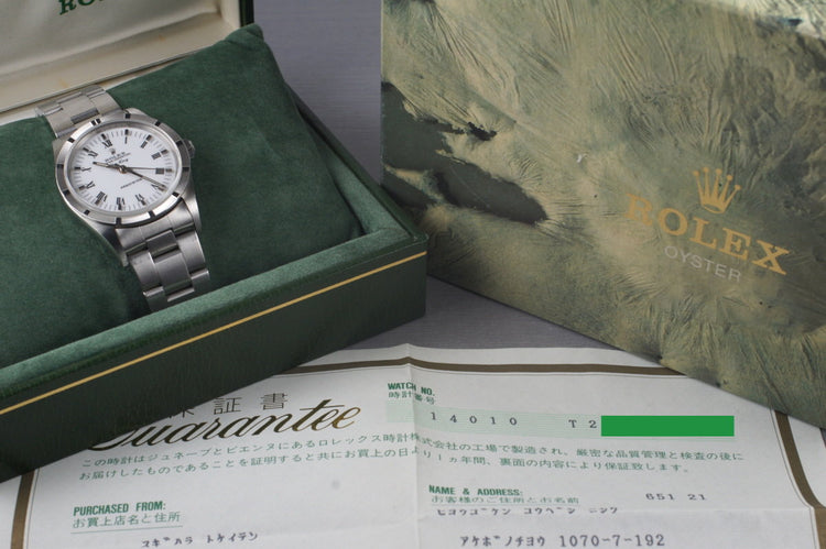1995 Rolex Air King 14010 White Roman Dial with Box and Papers