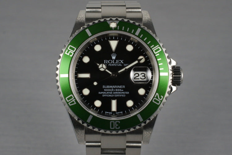 2005 Rolex Green Submariner 16610V with Box and Papers