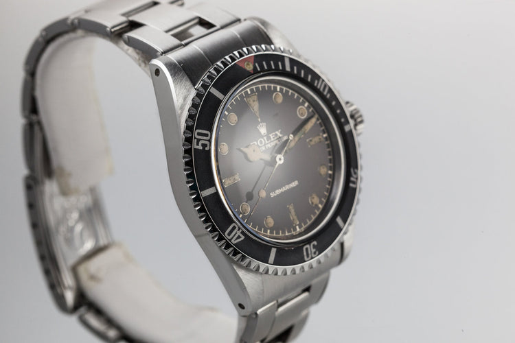 1959 Rolex Submariner 5512 with Tropical Gilt Chapter Ring Dial, Red Triangle Bezel, and Big Logo Stretch Bracelet