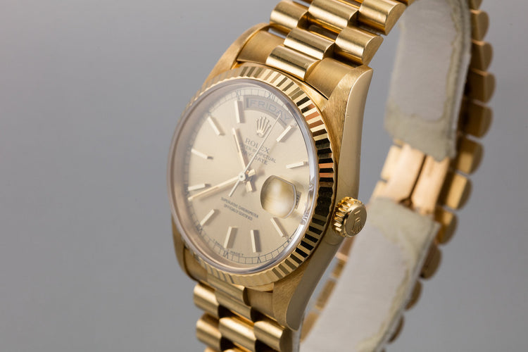 1990 Rolex 18K YG Day-Date 18238 Champagne Dial