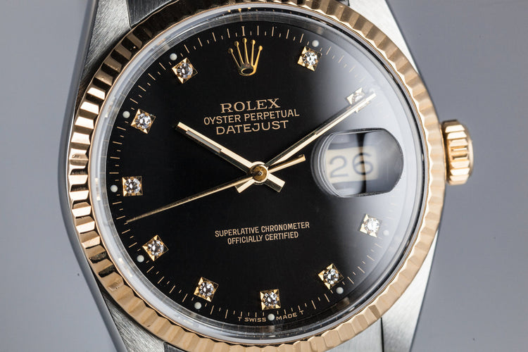 1991 Rolex Two Tone DateJust 16233 Diamond Dial with Box and Papers