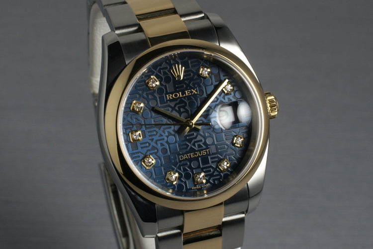 2005 Rolex Two Tone DateJust 116203 Diamond Dial with Box and Papers