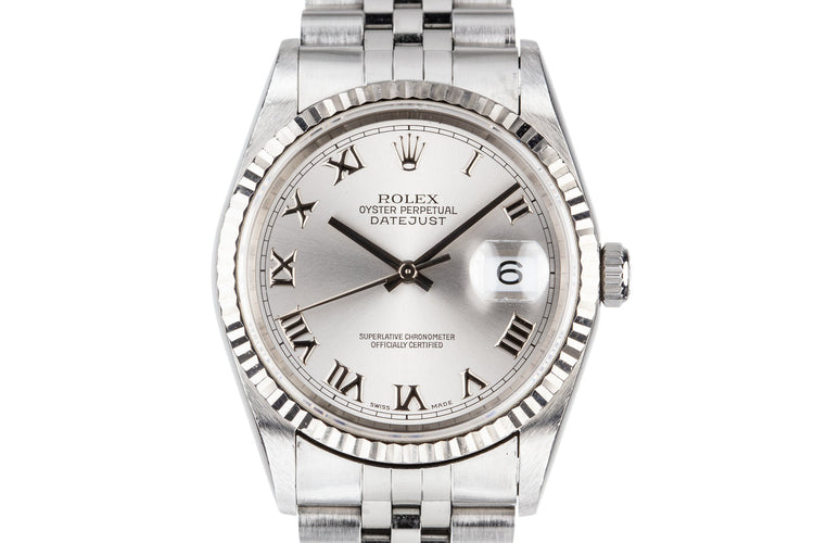 1995 Rolex DateJust 16234 with No Lume Silver Roman Numeral Dial