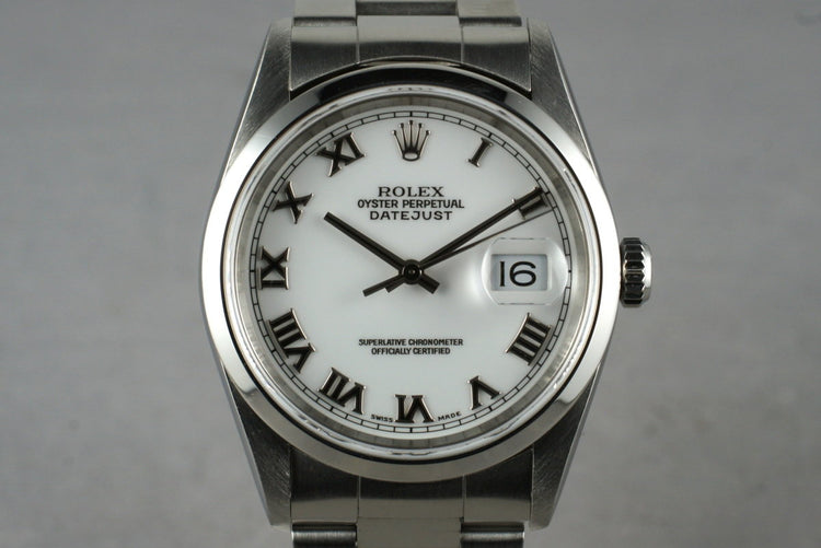 1997 Rolex DateJust 16200 White Roman Numeral Dial with Box Papers