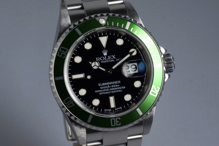 2004 Rolex Green Submariner 16610V Mark I Dial with Box and Service Papers