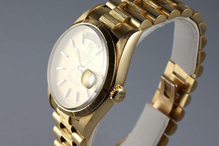 1990 Rolex YG Bark Day-Date 18248 with Box and Papers