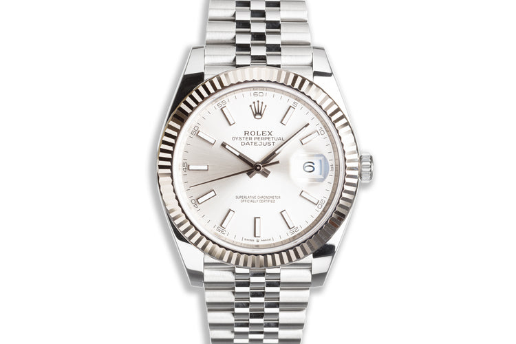 2021 Rolex 41mm DateJust 126334 Silver Stick Dial with Box, Booklets & Hang Tag