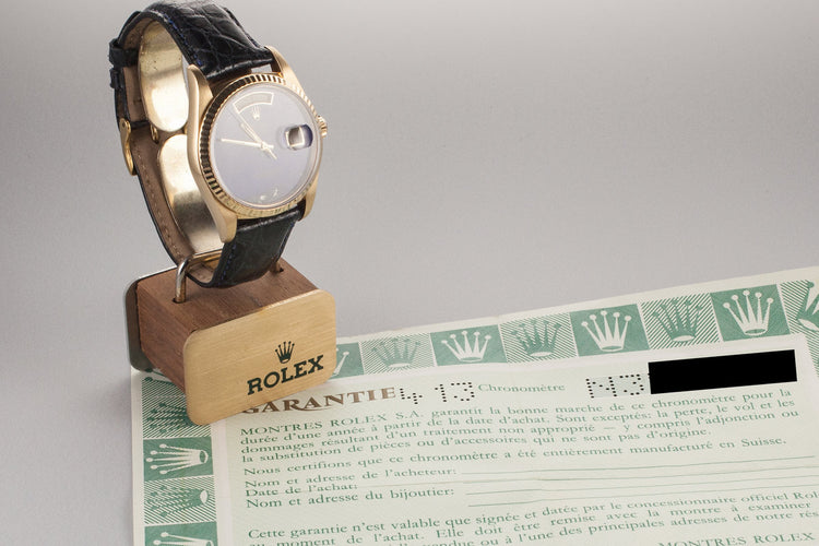 1991 Rolex 18K Day-Date 18238 Lapis Dial with Papers