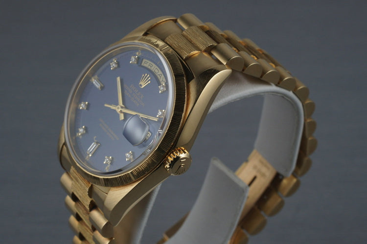 1989 Rolex Bark Day Date Ref: 18248 with Factory Blue Diamond Dial