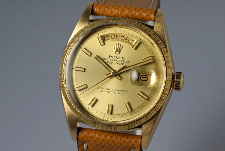 1969 Rolex YG Bark Day-Date 1807 Champagne ‘Wide Boy’ Dial