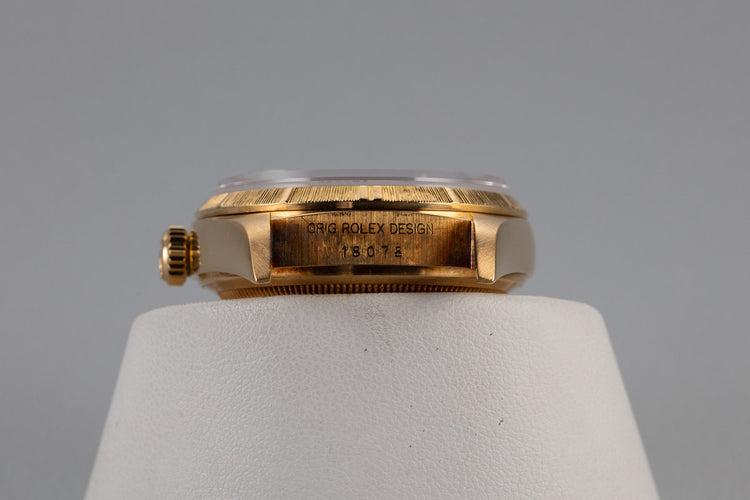 1986 Rolex 18K YG Bark Day-Date 18078 Blue Dial