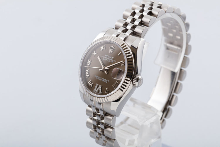 2021 Midsize 31mm Rolex Datejust 178274 Diamond 'VI' Gray Dial with Box & Card