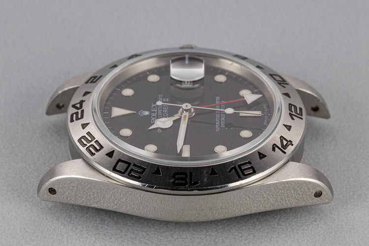 1986 Rolex Explorer II 16550 Black Spider Cracked Rail Dial with Service Papers