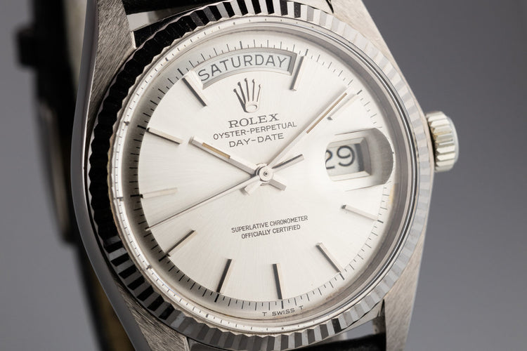 1972 Rolex 18K White Gold Day-Date 1803 with No Lume Silver Dial
