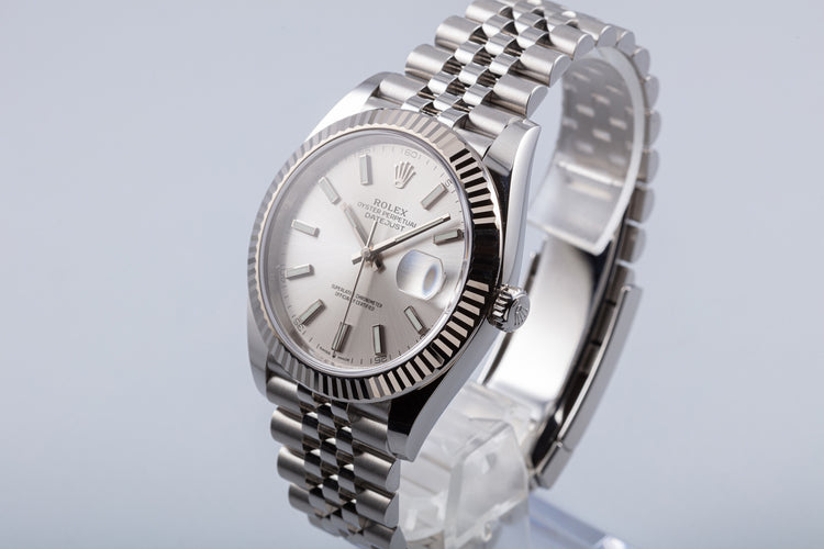 2021 Rolex 41mm DateJust 126334 Silver Stick Dial with Box, Booklets & Hang Tag