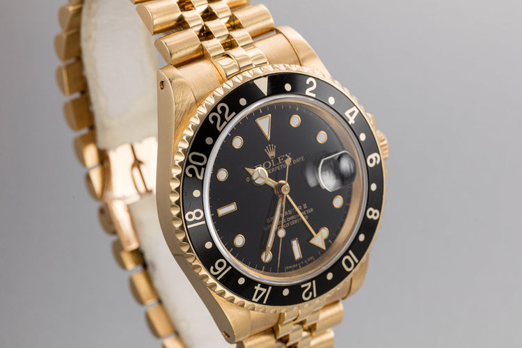 1990 18K YG Rolex GMT-Master II 16718 Black Dial