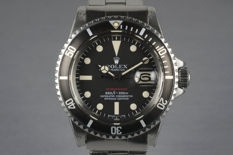 1972 Rolex Red Submariner 1680 Mark V Dial with Box and Papers