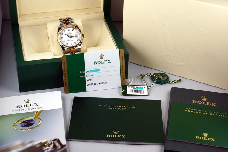 2015 Rolex Two Tone Rose Gold DateJust 116231 Factory White Diamond Dial with Box and Papers