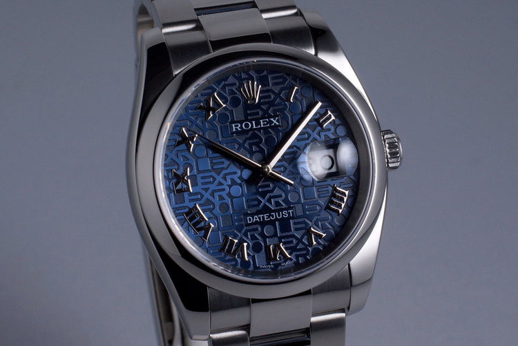 2005 Rolex DateJust 116200 Blue Jubilee Roman Dial with Box and Papers