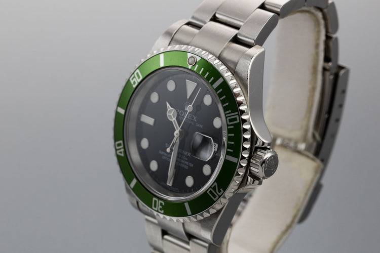 2006 Rolex Anniversary Green Submariner 16610LV with Box and Lime Green Bezel
