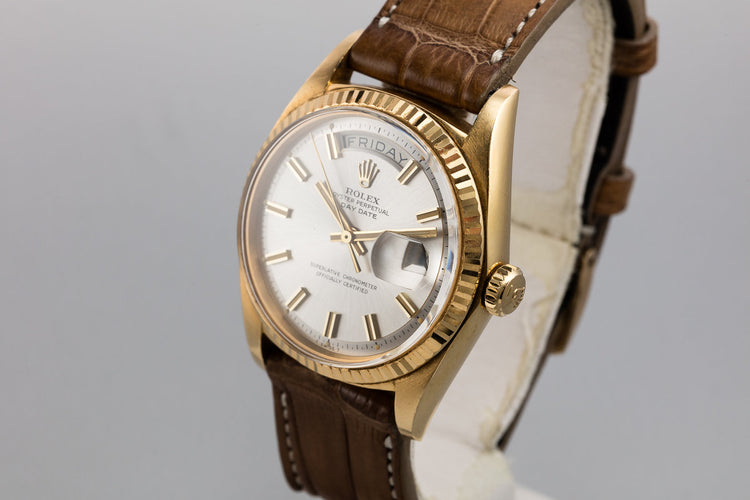 1969 Rolex 18K YG Day-Date 1803 Silver Wide Boy Dial with Box and Papers