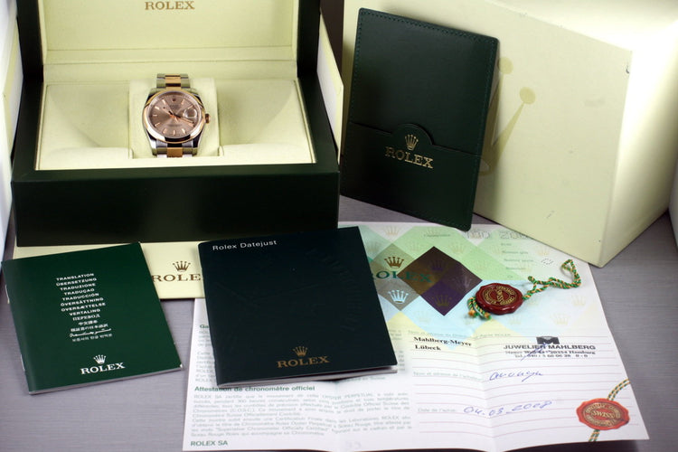 2006 Rolex Datejust 116201 Rose Gold and Stainless with Box and Papers