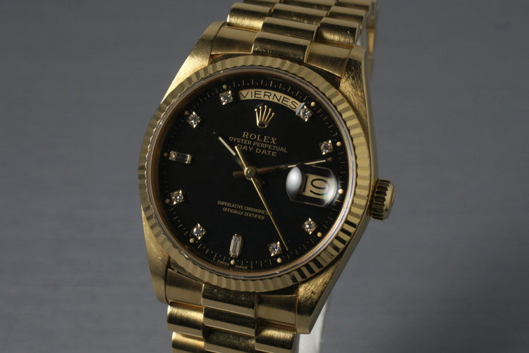 1985 Rolex President 18038 with Black Diamond Dial and Box & Papers