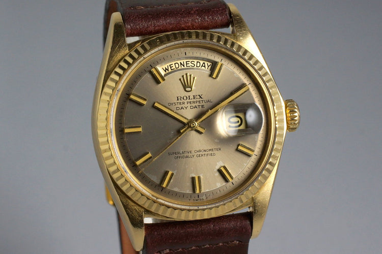 1968 Rolex YG Day-Date 1803 Gray Non-Luminious ‘Wide Boy’ Dial with Punched Papers