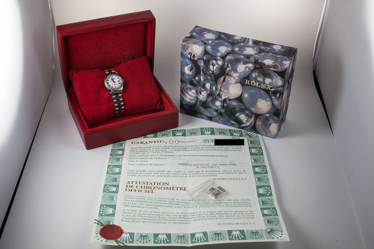 1999 Rolex Ladies Datejust 69174 with White Gold Bezel and Box and Papers