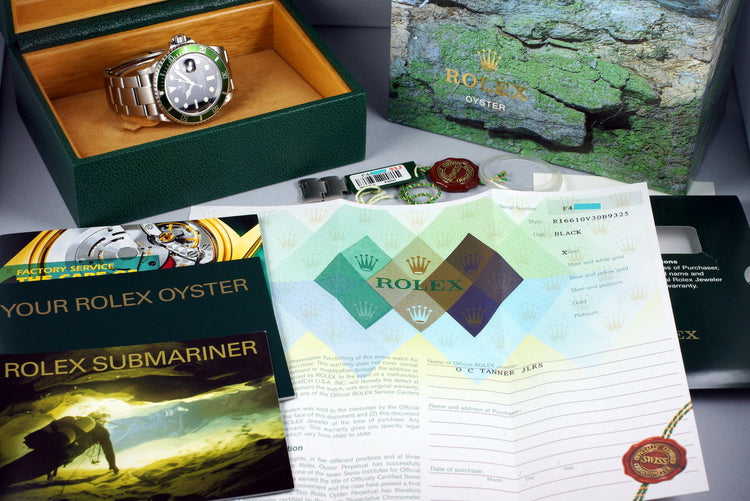 2004 Rolex Green Submariner 16610LV Mark I Dial and Insert with Box and Papers