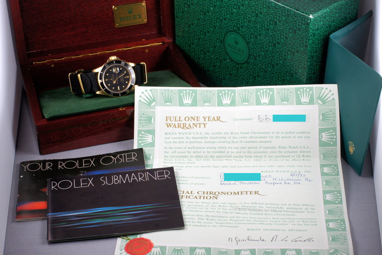 1981 Rolex YG Submariner 16808 with Box and Papers