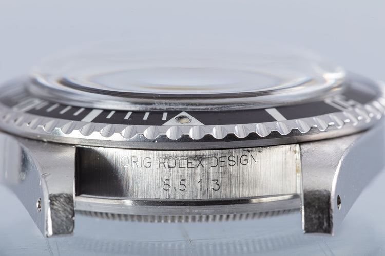 1984 Vintage Unpolished Rolex Submariner 5513 Glossy White Gold Surround Dial