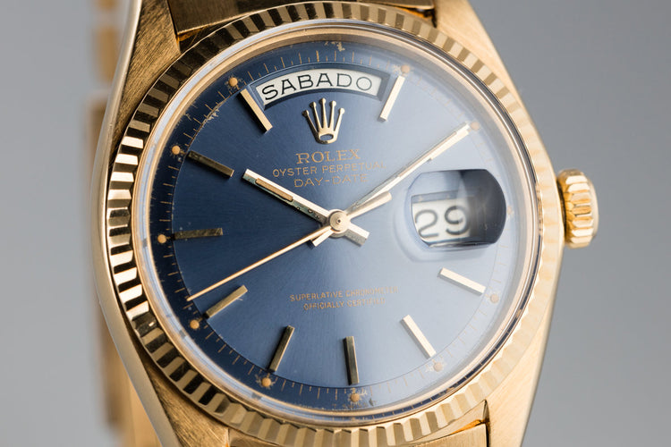 1967 Rolex 18K Day-Date 1803 Blue Dial with Spanish Day Wheel