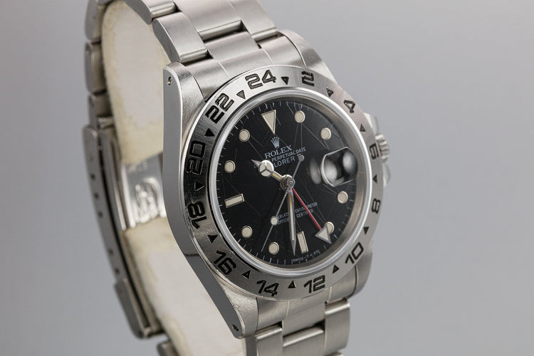 1986 Rolex Explorer II 16550 Black Spider Cracked Rail Dial with Service Papers